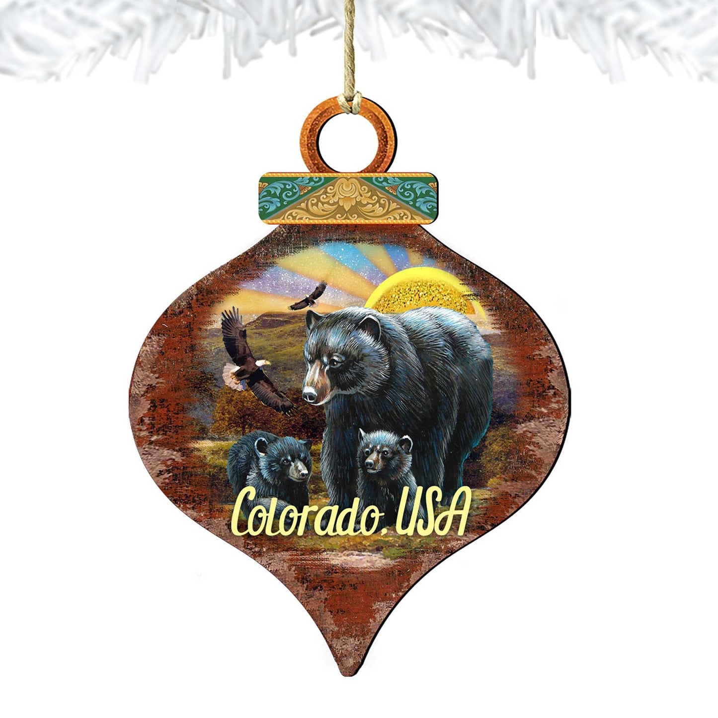 Rising Sun Bears Family Drop Wooden Ornaments by G. DeBrekht - Wildlife Holiday Decor - 8035214
