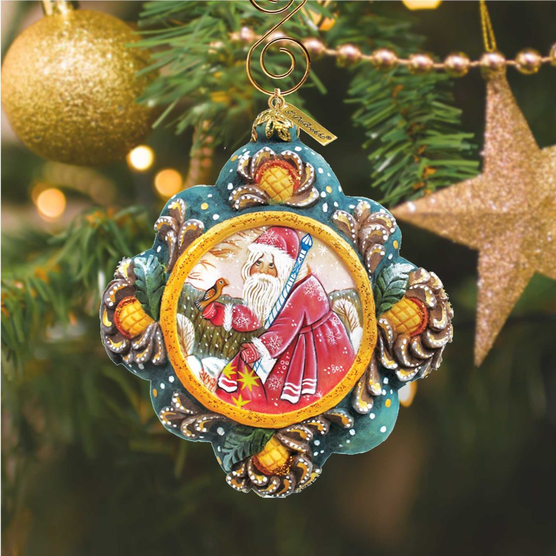 Quiet Time Santa Sculpted Hand-Painted Christmas Ornament by G. DeBrekht - Christmas Santa Snowman Decor - 6102541