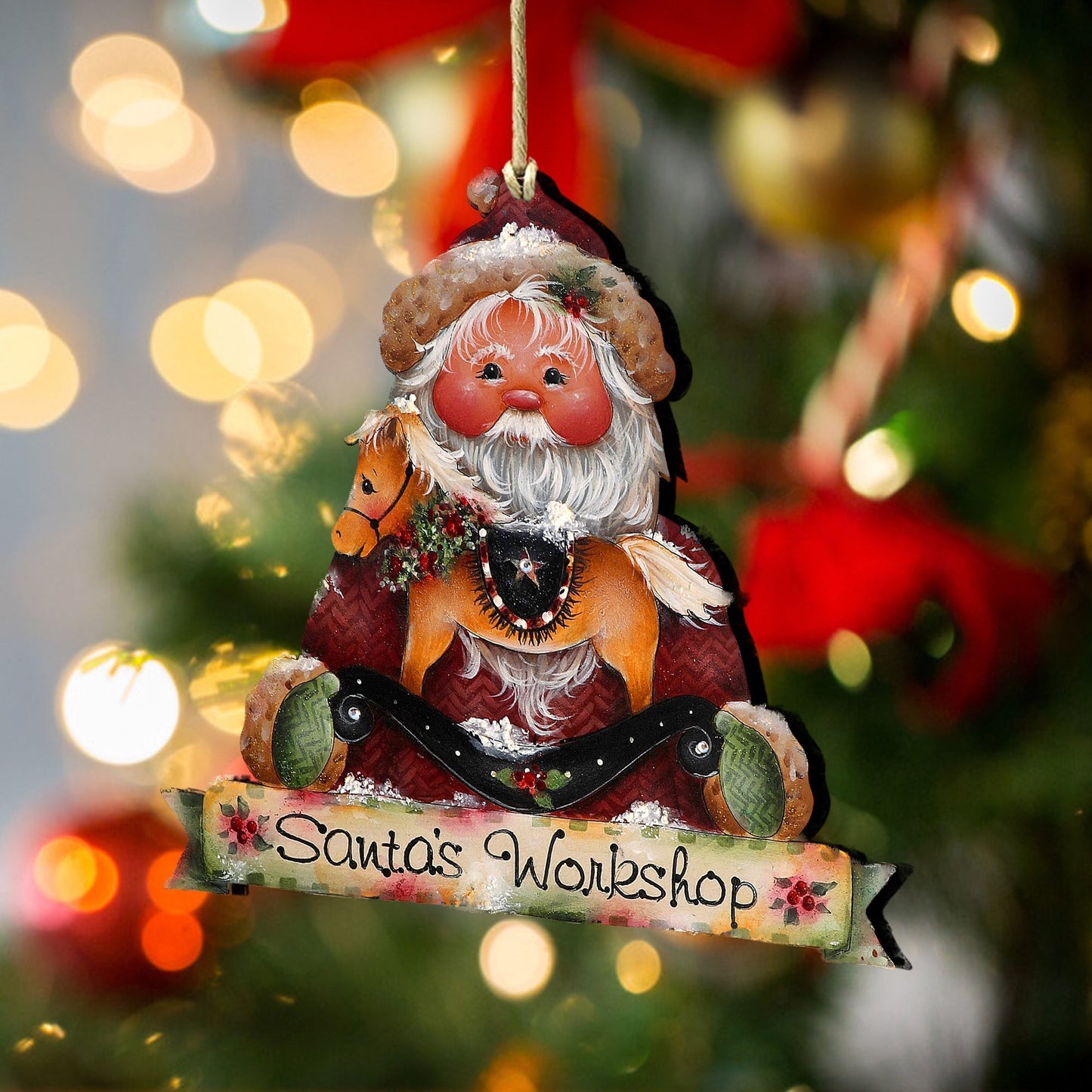 Santa's Workshop Wooden Ornaments by Jamie Mills-Price Christmas Santa Snowman Decor - 8611068-2-MP