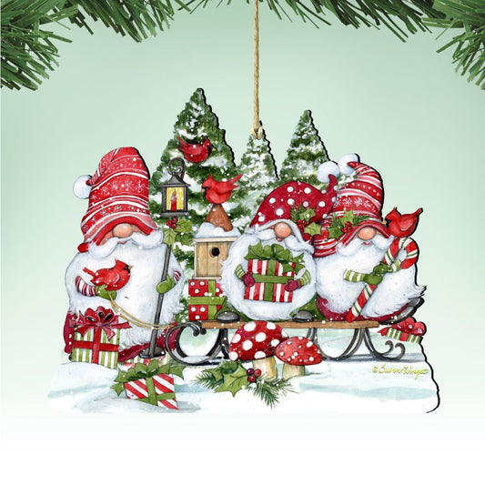 Christmas Gnome Wooden Ornament - Tree Ornament by Susan Winget - Christmas Santa and Snowman Decor - 8471109-SW
