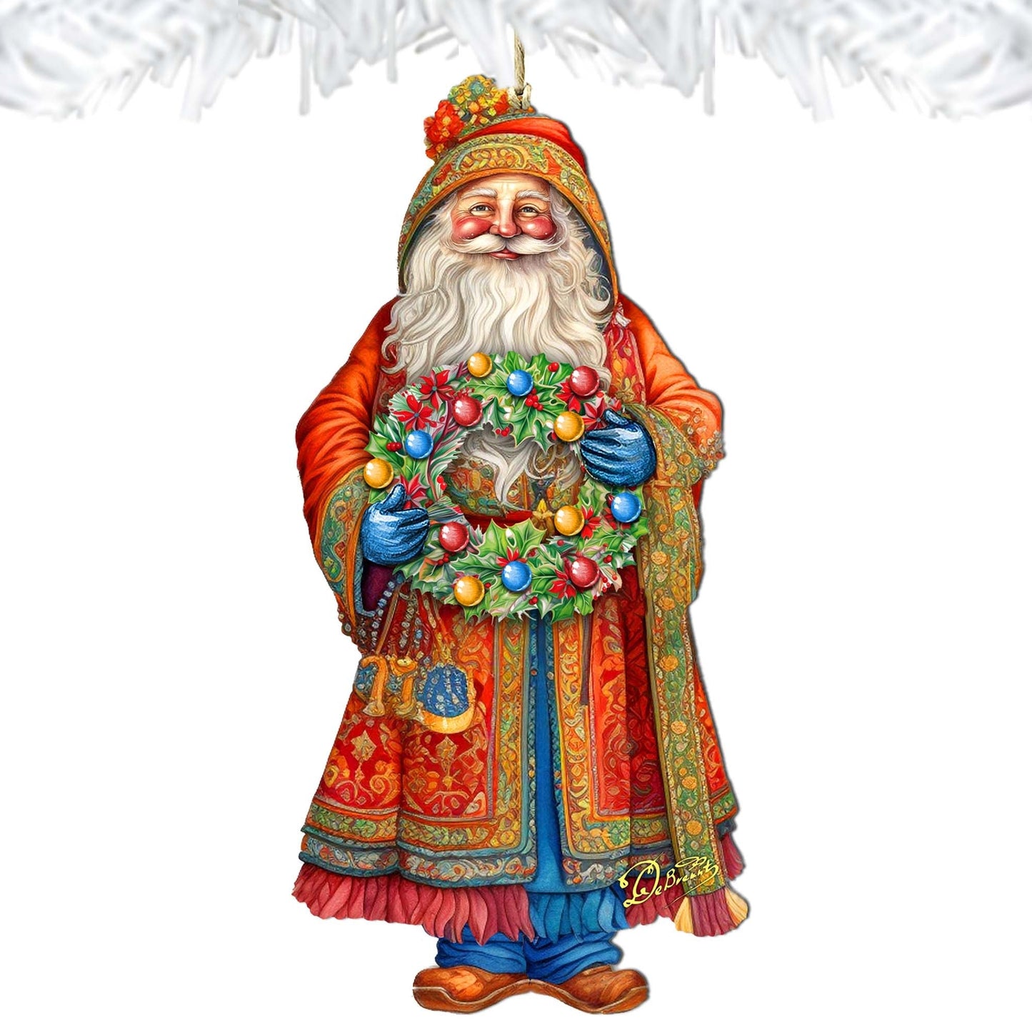 Santa's Wreath of Joy Wooden Ornaments by G. Debrekht - Christmas Santa Snowman Decor - 8691402