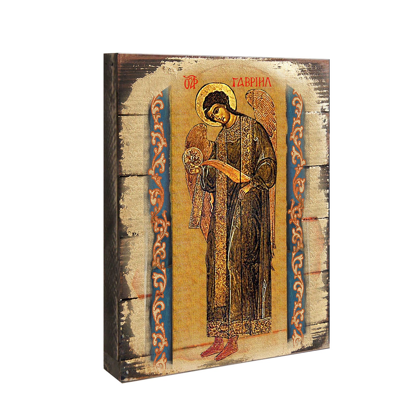 Saint Gabriel the Archangel Wooden Gold Plated Religious Christian Sacred Icon - Inspirational Icon Decor - 85041