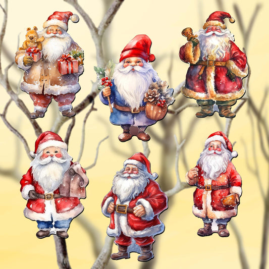 Santa Decorative Wooden Clip-on Ornaments of 6 by G. Debrekht - Christmas Decor - 8090009C-S6