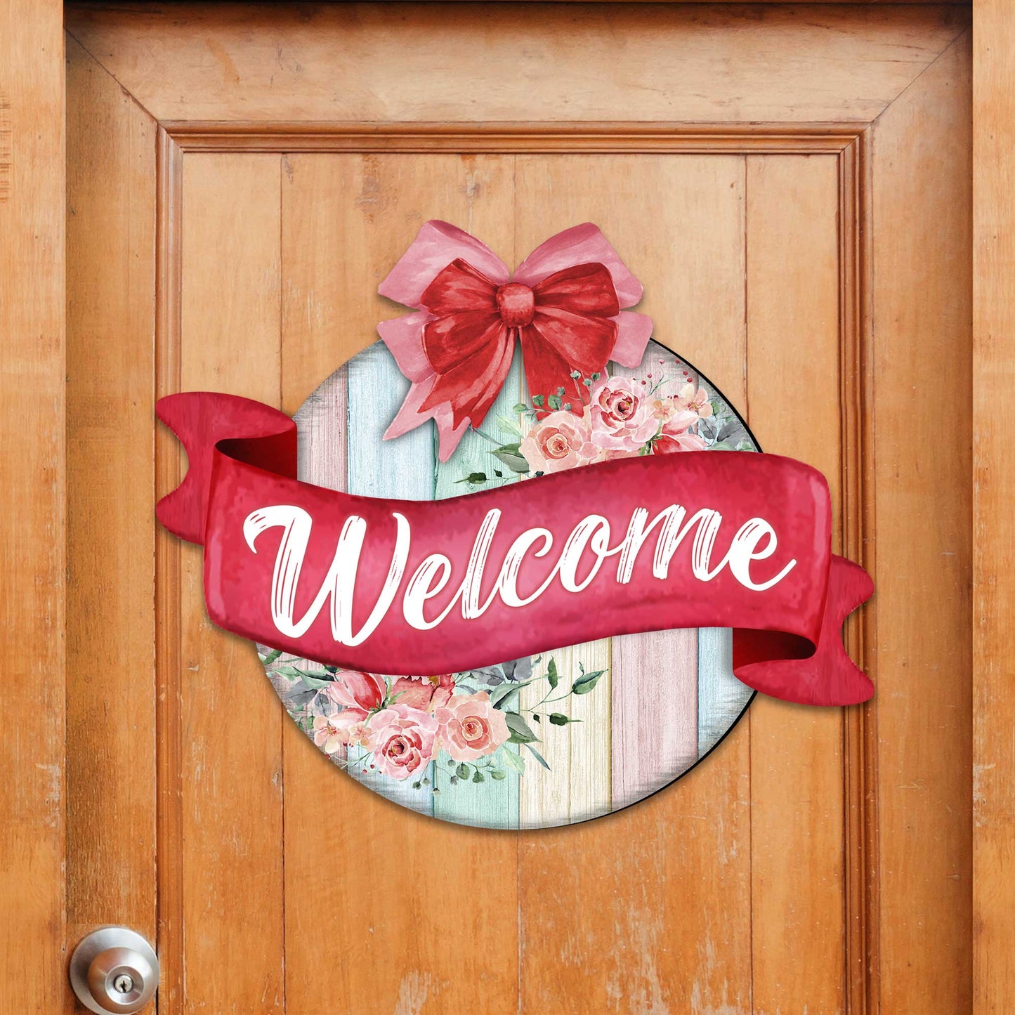 Front door welcome sign Floral porch wreath Main entrance welcome sign - Wooden front porch decor - 933101H