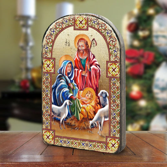 Holy Family Wooden Gold Plated Religious Christian Sacred Icon - Inspirational Icon Decor - 86050