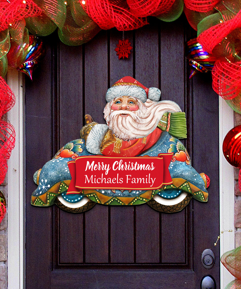 Race Car Santa Merry Christmas Door Decor by G. DeBrekht - Christmas Santa Snowman Decor - 8112045-1H