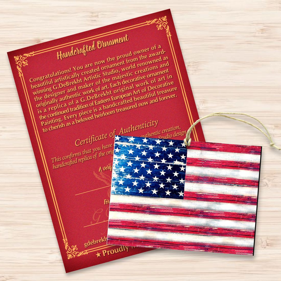 USA Flag Rustic Wooden Ornaments - American Patriotic Decor - 8198911