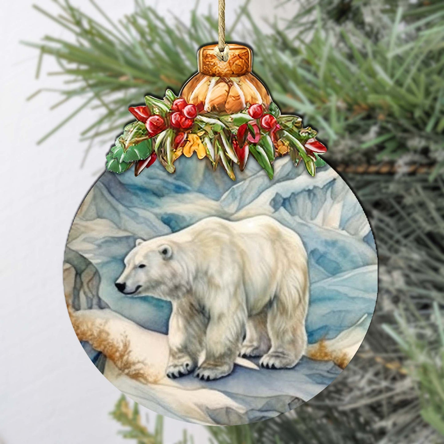 Arctic Glacier Polar Bear Wooden Ornaments by G.Debrekht - Wildlife Holiday Decor - 870021