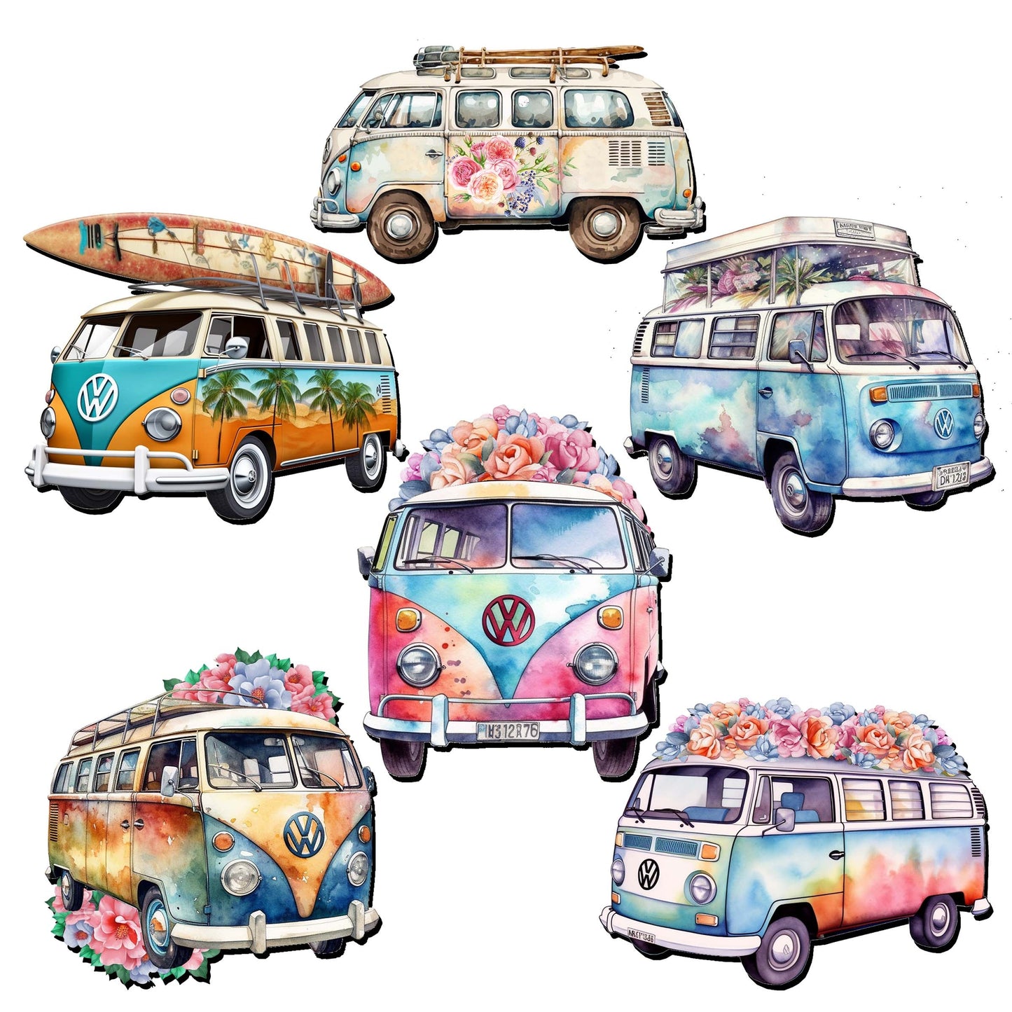 Surf Vans Decorative Wooden Magnets Set of 6 by G. Debrekht - Coastal Decor - 8090040G-S6