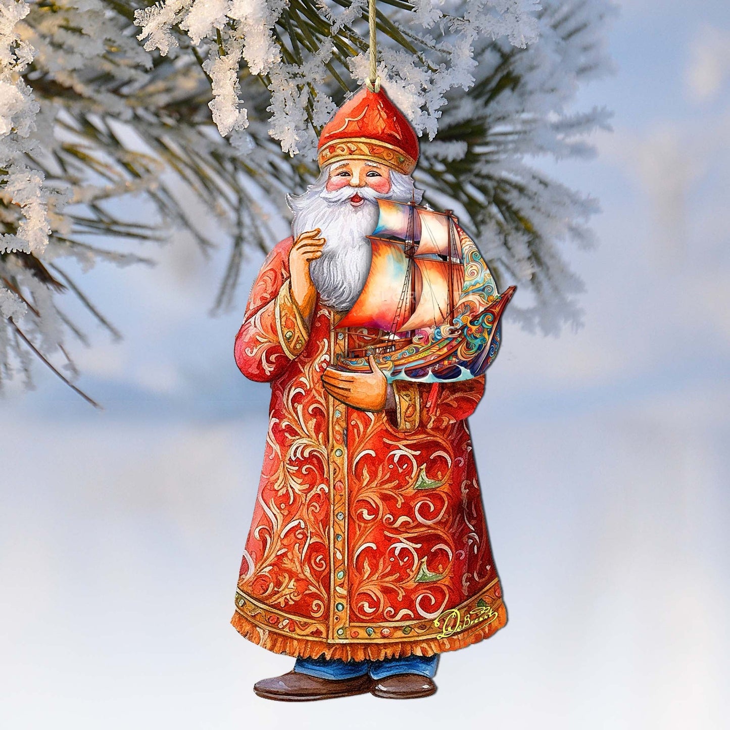 Holiday Cruise with Santa Wooden Ornaments by G. Debrekht - Christmas Santa Snowman Decor - 8691408