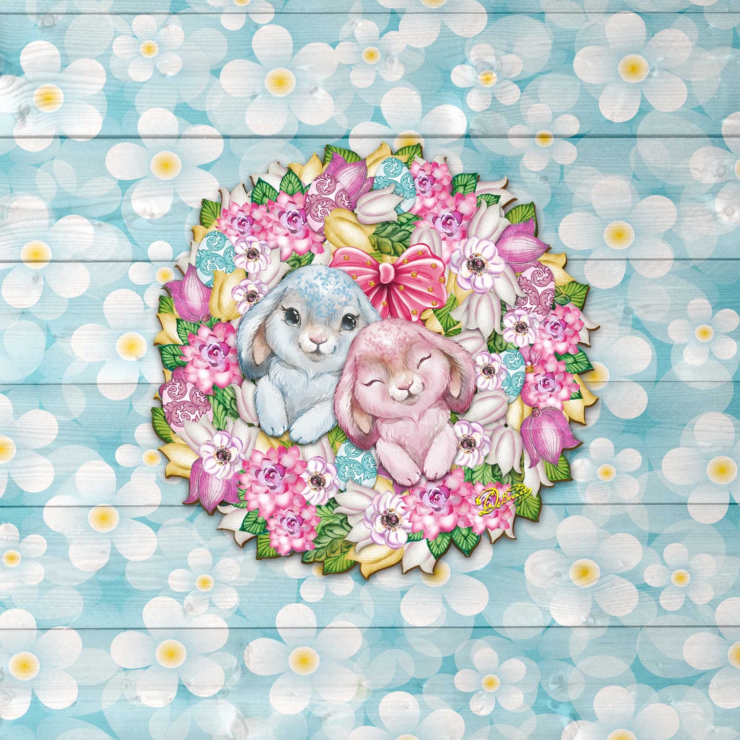 Bunny Love Wreath Door Hanger Wall Art by G. DeBrekht - Easter Spring Decor - 8185301-4H