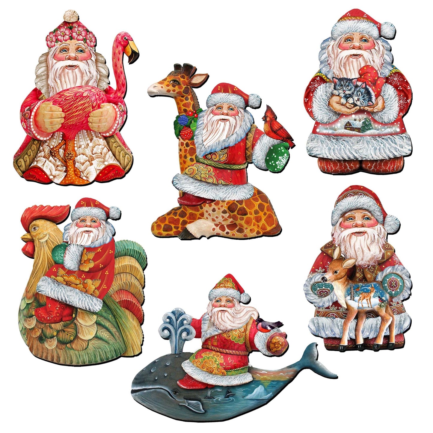 Santa Decorative Wooden Clip-on Ornaments Set of 6 by G. Debrekht - Christmas Decor - 8090131C-S6