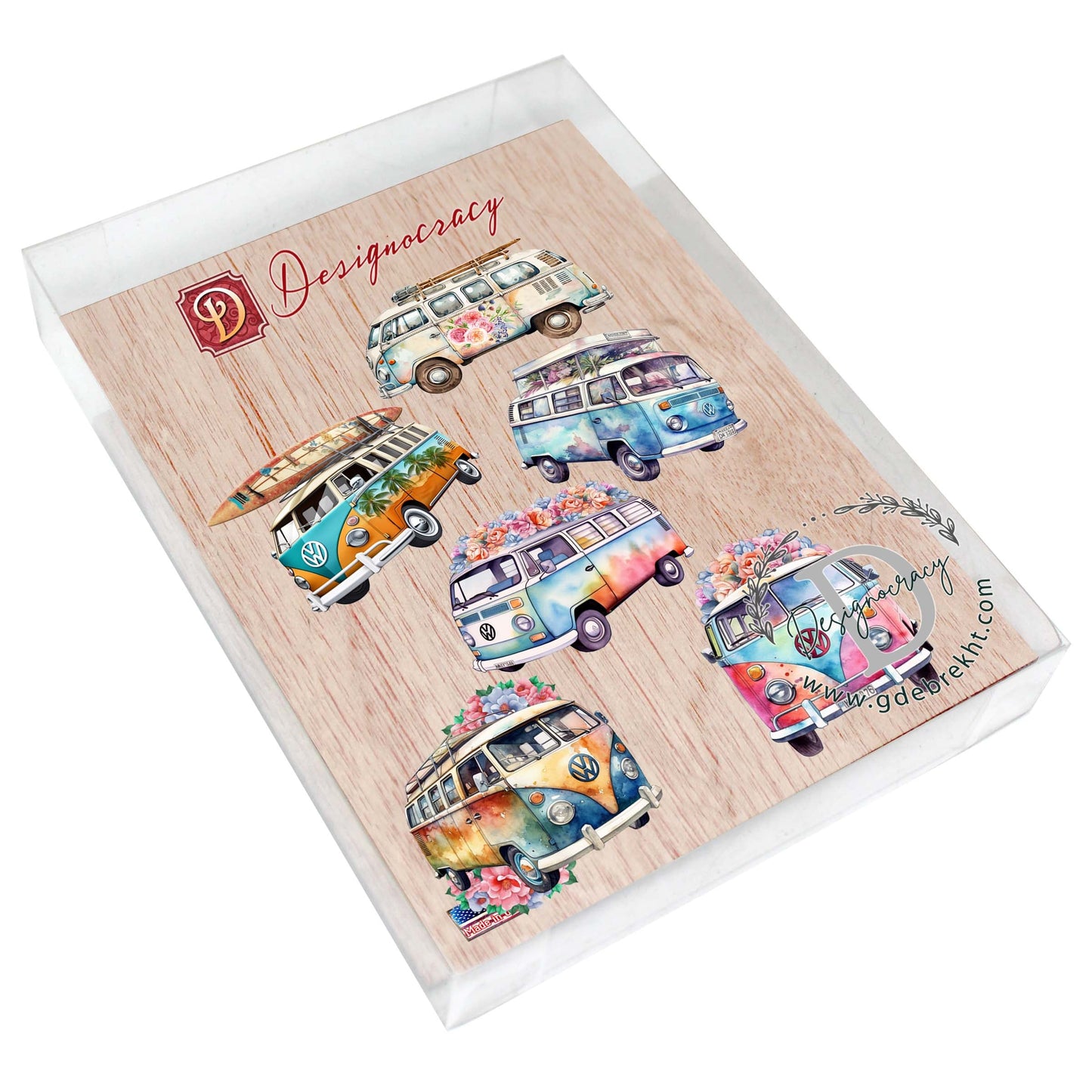 Surf Vans Decorative Wooden Magnets Set of 6 by G. Debrekht - Coastal Decor - 8090040G-S6