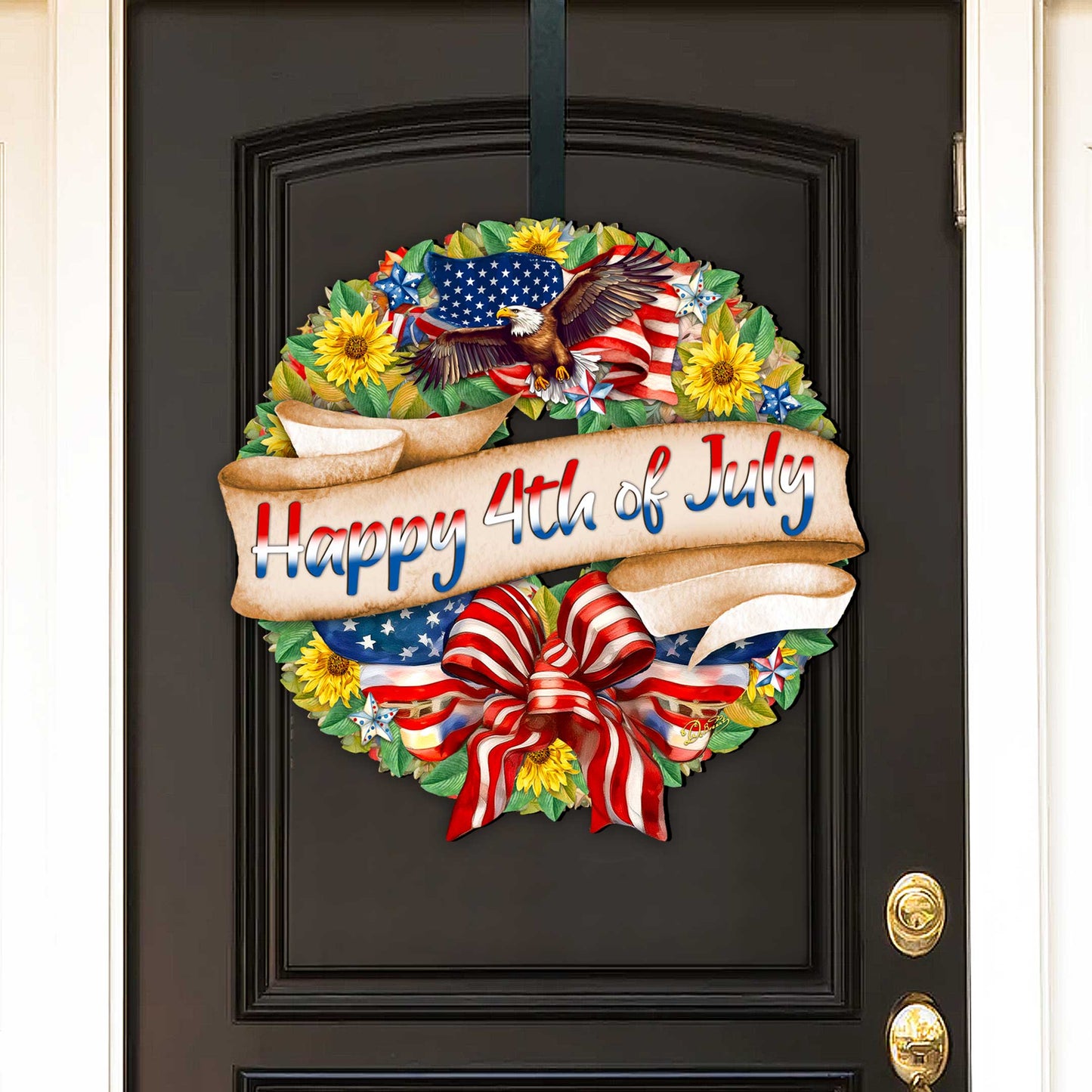 Happy 4th of July Wreath Decorative Holiday Door Decor by G. DeBrekht - American Christmas Decor - 8652791H