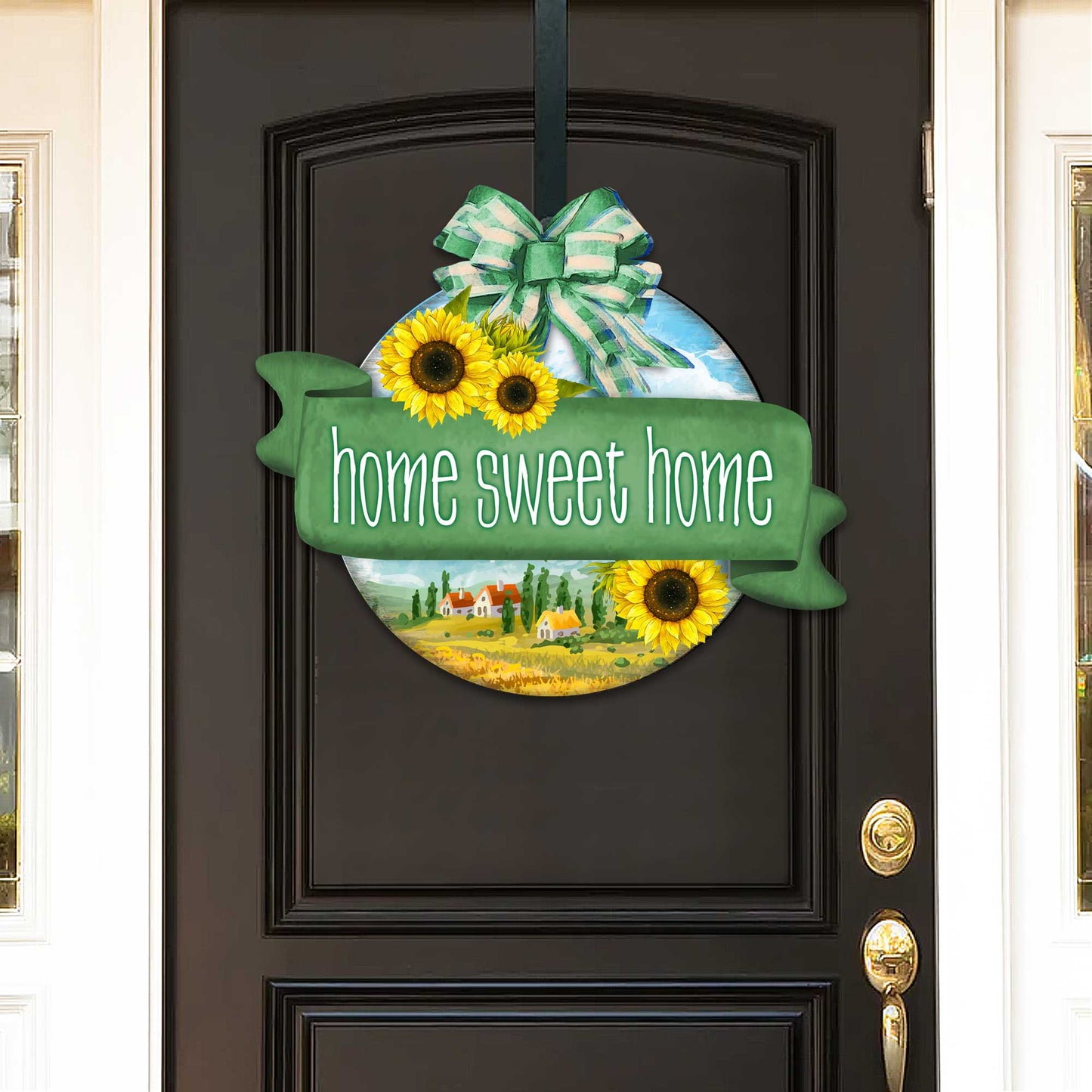 Front door welcome sign Home Sweet Home wreath Main entrance welcome sign - Wooden front porch decor - 933104H