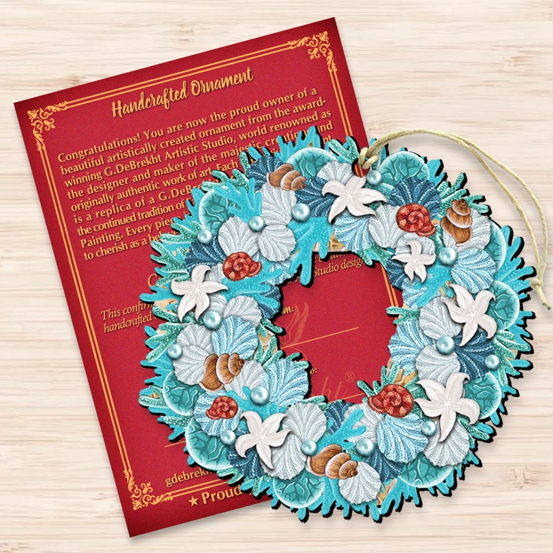 Coastal Wreath Wooden Ornaments by G. DeBrekht - Coastal Holiday Decor - 8185306