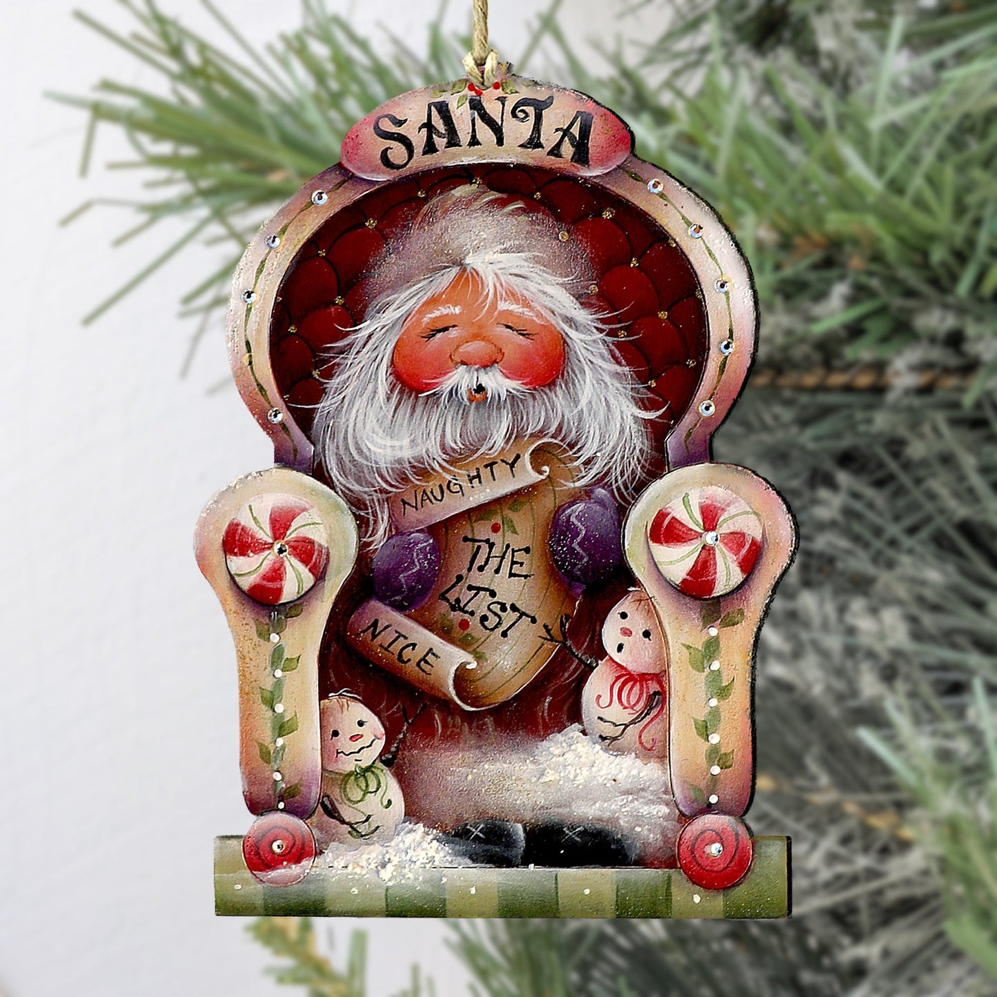 Santa Checking His List Wooden Ornaments by Jamie Mills-Price Christmas Santa Snowman Decor - 8611068-3-MP