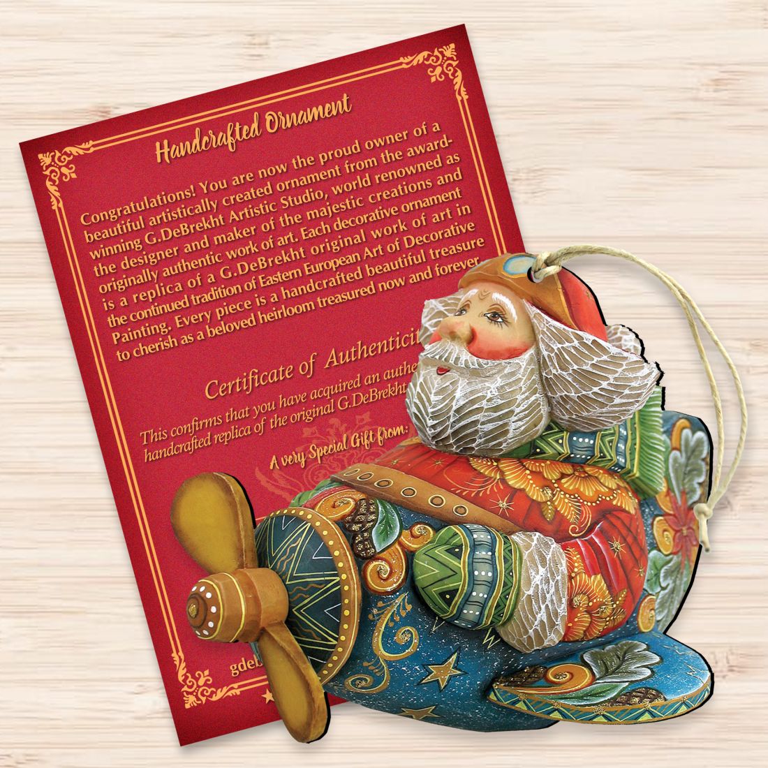 Aviator Santa Christmas Wooden Ornaments by G. DeBrekht - Christmas Santa Snowman Decor - 8112030