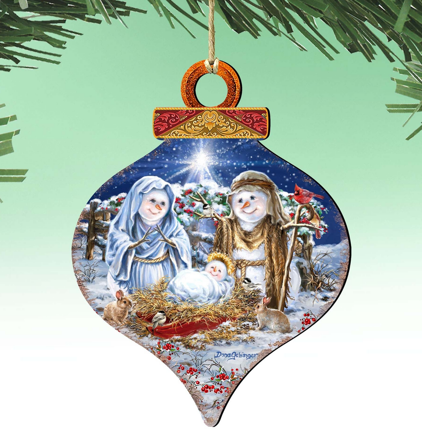 Snow Family Nativity Wooden Ornaments by Gelsinger - Christmas Santa Snowman Decor - 8031153-DG