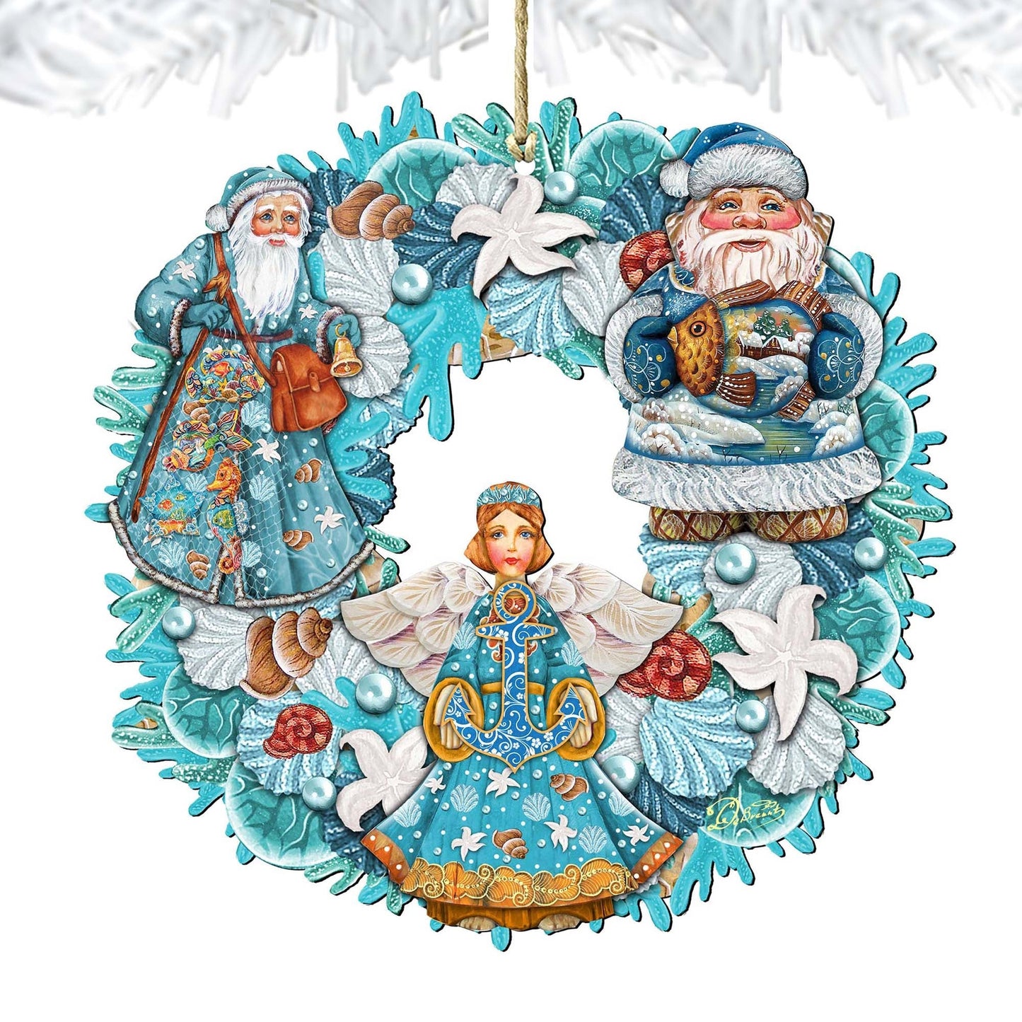 Coastal Guardian Angel Wreath Holiday Ornament by G. DeBrekht - Coastal Holiday Decor - 8185306-4