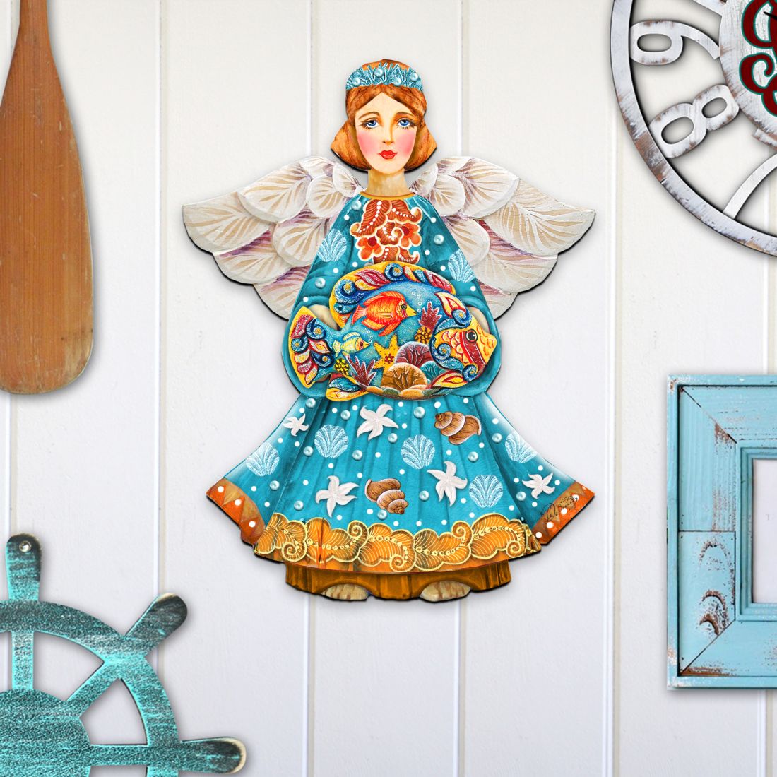 Guardian of The Sea Angel Door Decor by G. DeBrekht - Coastal Holiday Decor - 8152724H