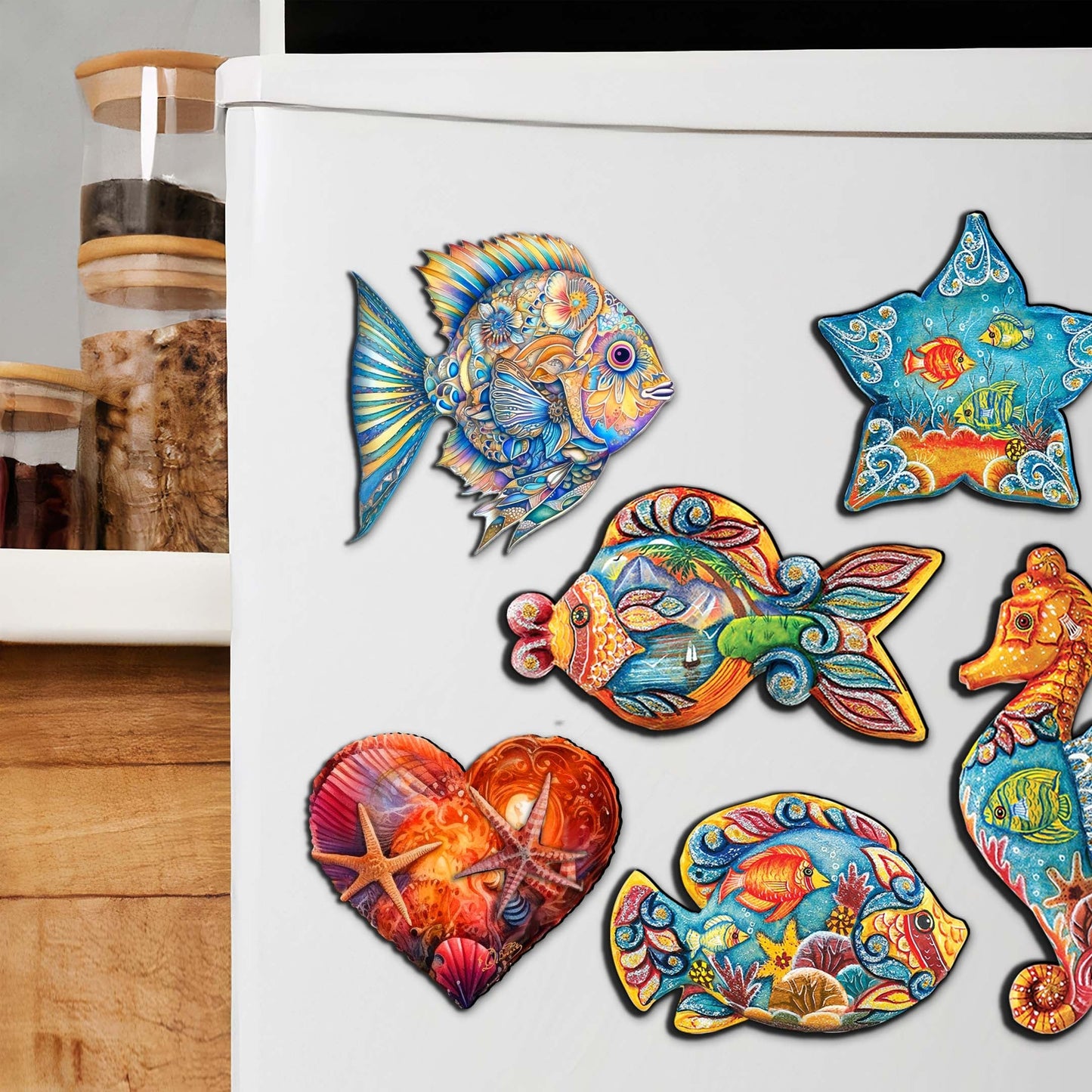 Ocean Treasures Decorative Wooden Magnets Set of 6 by G. Debrekht - Coastal Decor - 8090063G-S6