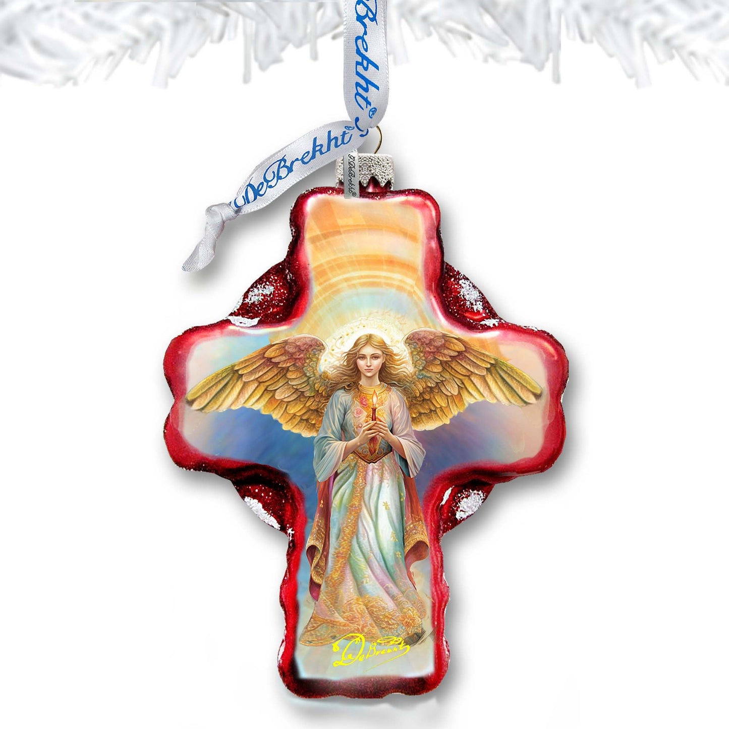 Angel Descending from Heaven Cross Glass Ornament by G. Debrekht - Nativity Holiday Decor - 758-025