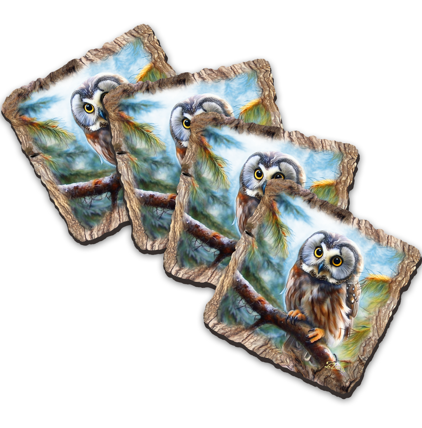 Owl Wooden Cork Coasters Gift Set of 4 by Nature Wonders Nature Wildlife Decor  - 95389C-S4