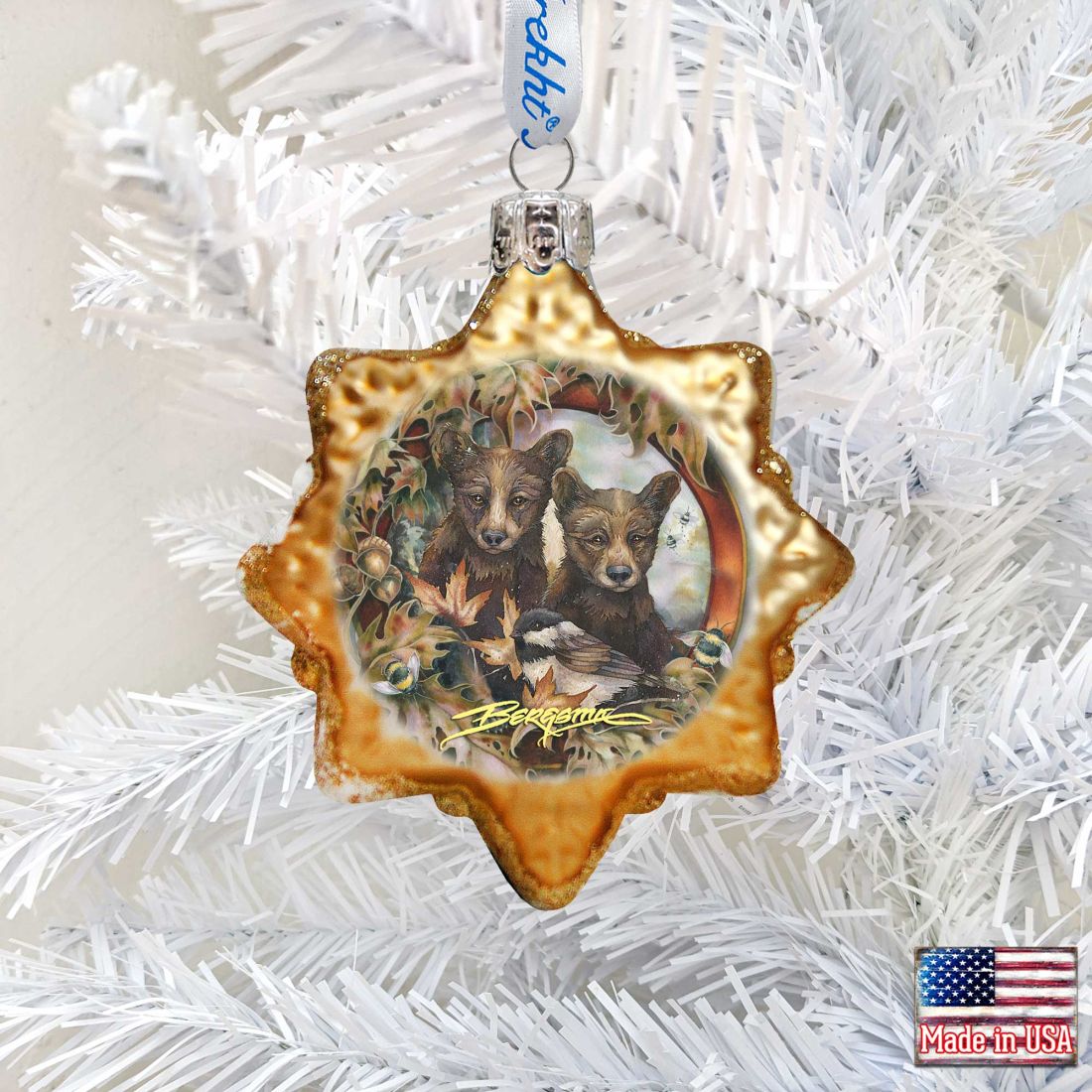 Simple Joys Black Bear Cubs Mercury Glass Ornament by J. Bergsma - Wildlife Holiday Decor - 7783850-JB