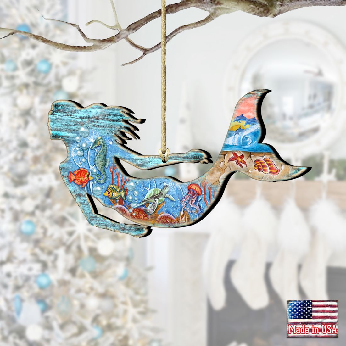 Sea World Mermaid Wooden Ornaments by G. DeBrekht - Coastal Holiday Decor - 81985142