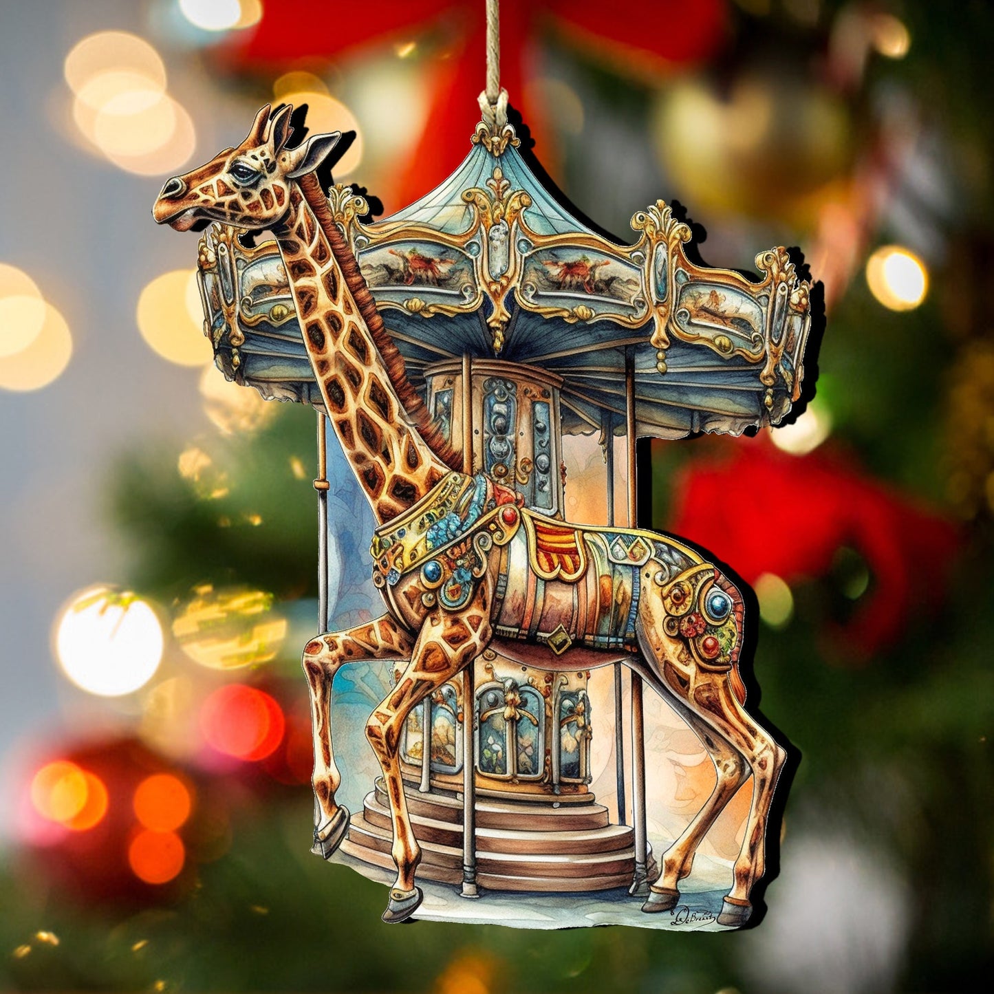 Carousel Giraffe Wooden Ornaments by G. Debrekht Christmas Decor - 8611028