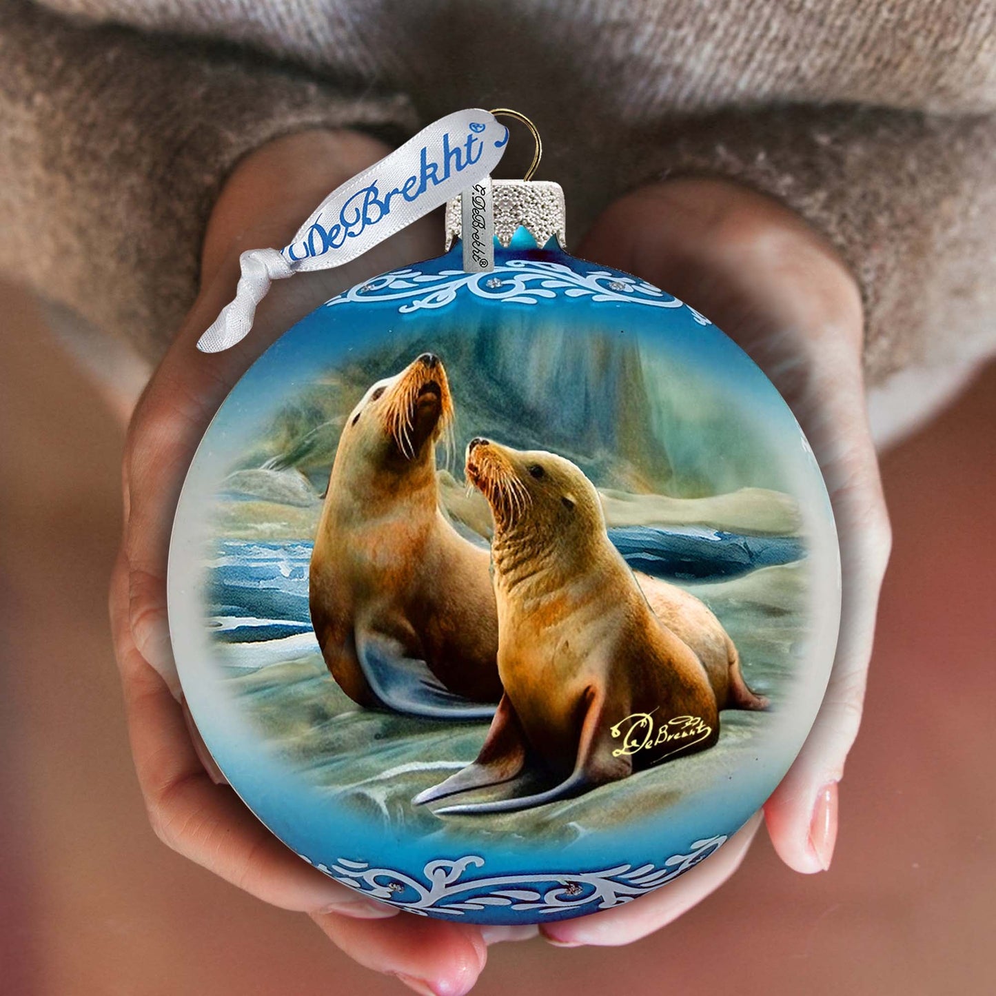 Coastal Sea Lions Glass Ornament by G. Debrekht - Wildlife Holiday Decor - 73388