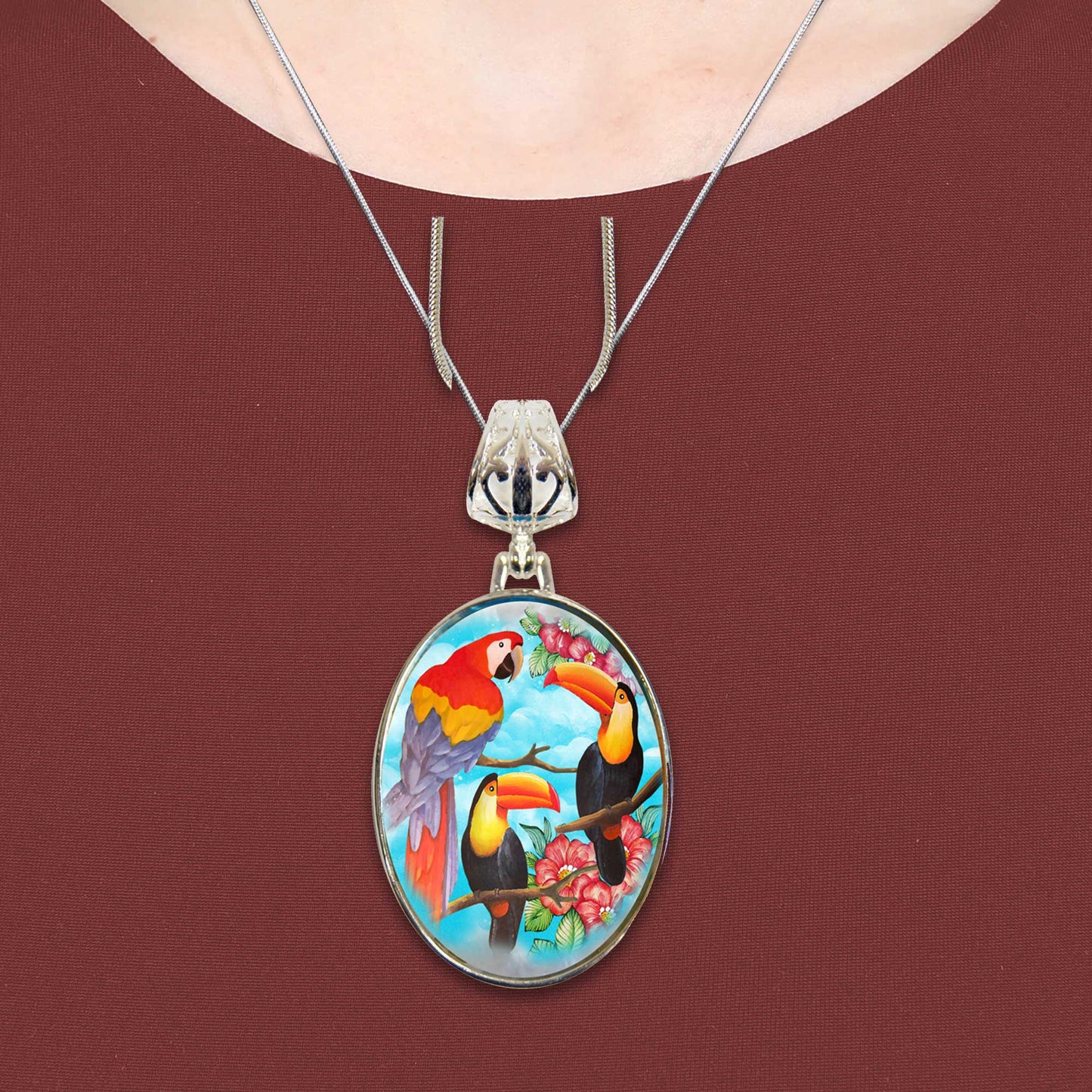 Toucan Silver Plated Mother of Pearl Jewelry Pendant Necklace - 44041