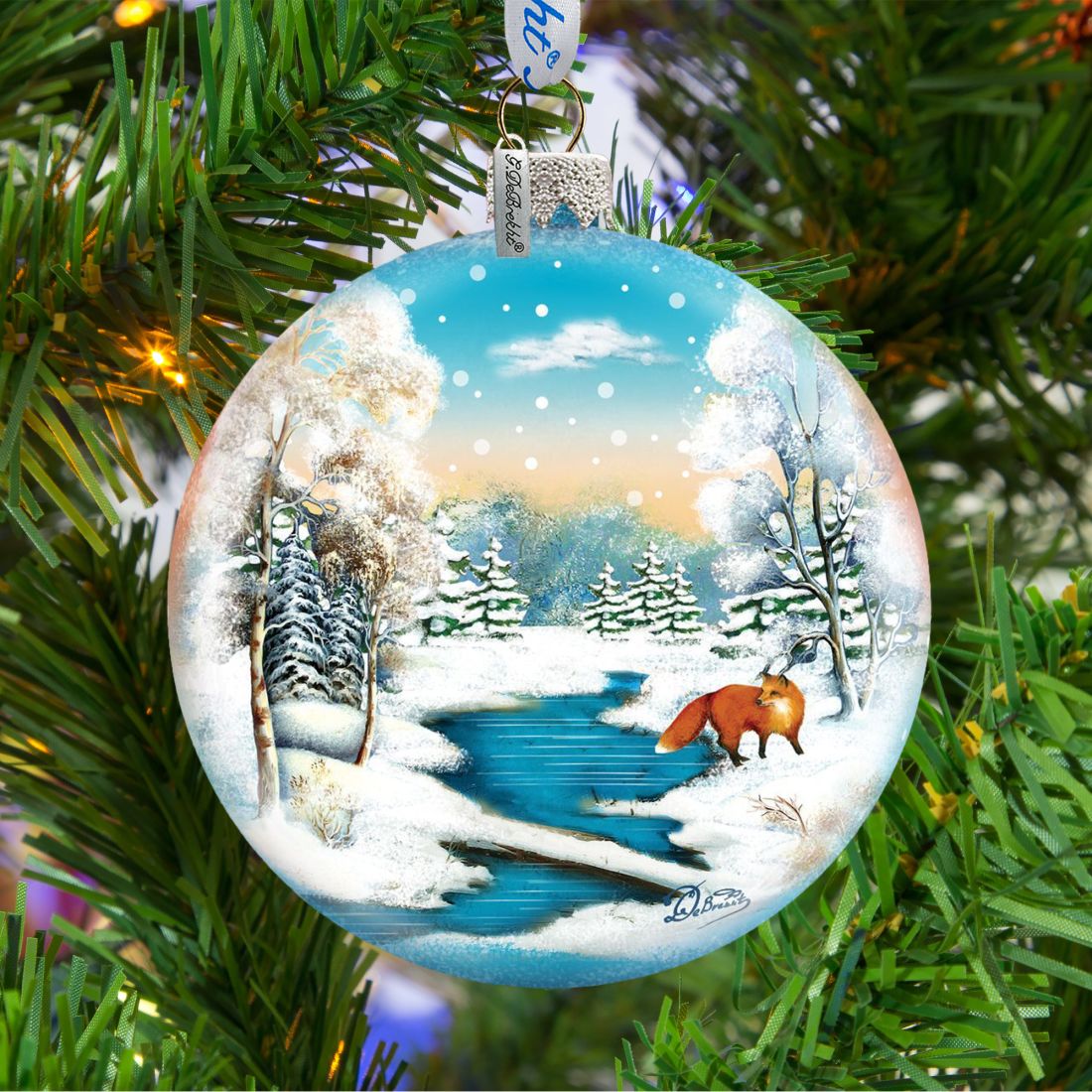 Winter Fox Ball Glass Ornament by G. DeBrekht - Wildlife Holiday Decor - 73415