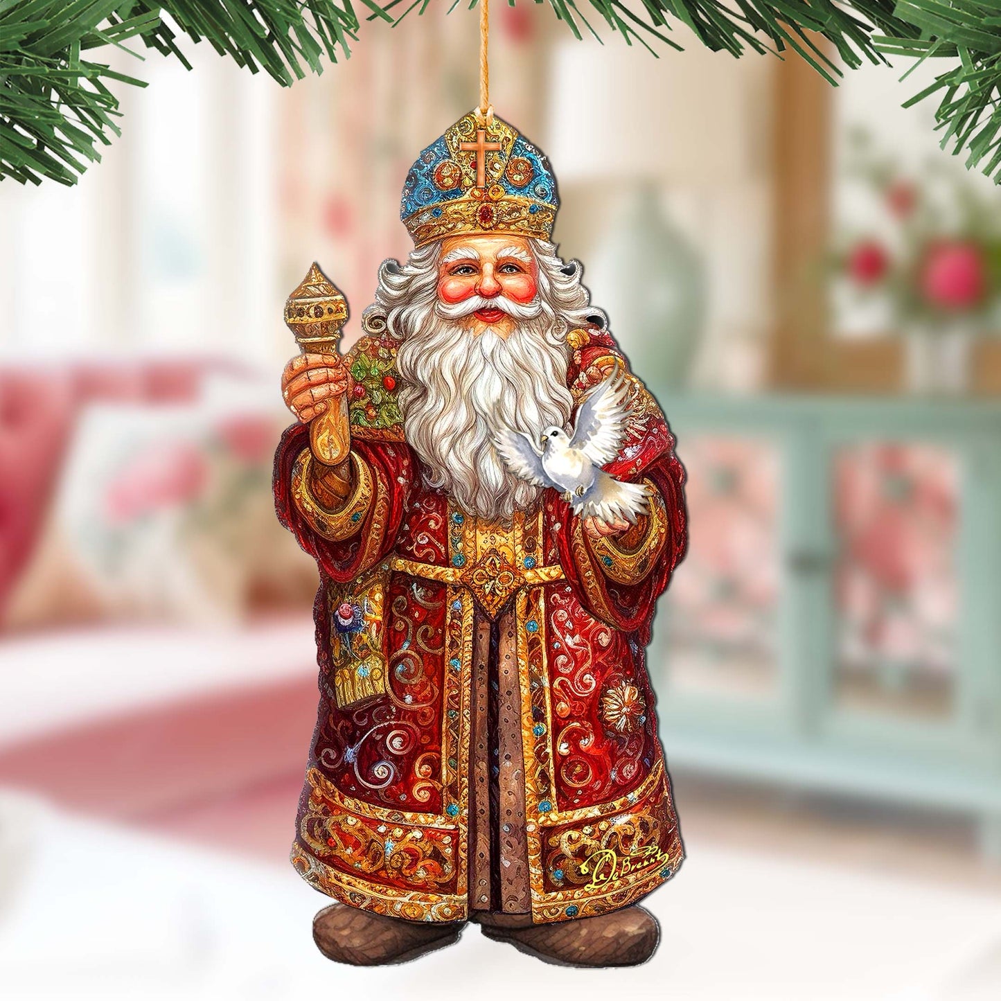 Santa's Dove of Hope Wooden Ornaments by G. Debrekht - Christmas Santa Snowman Decor - 8691416