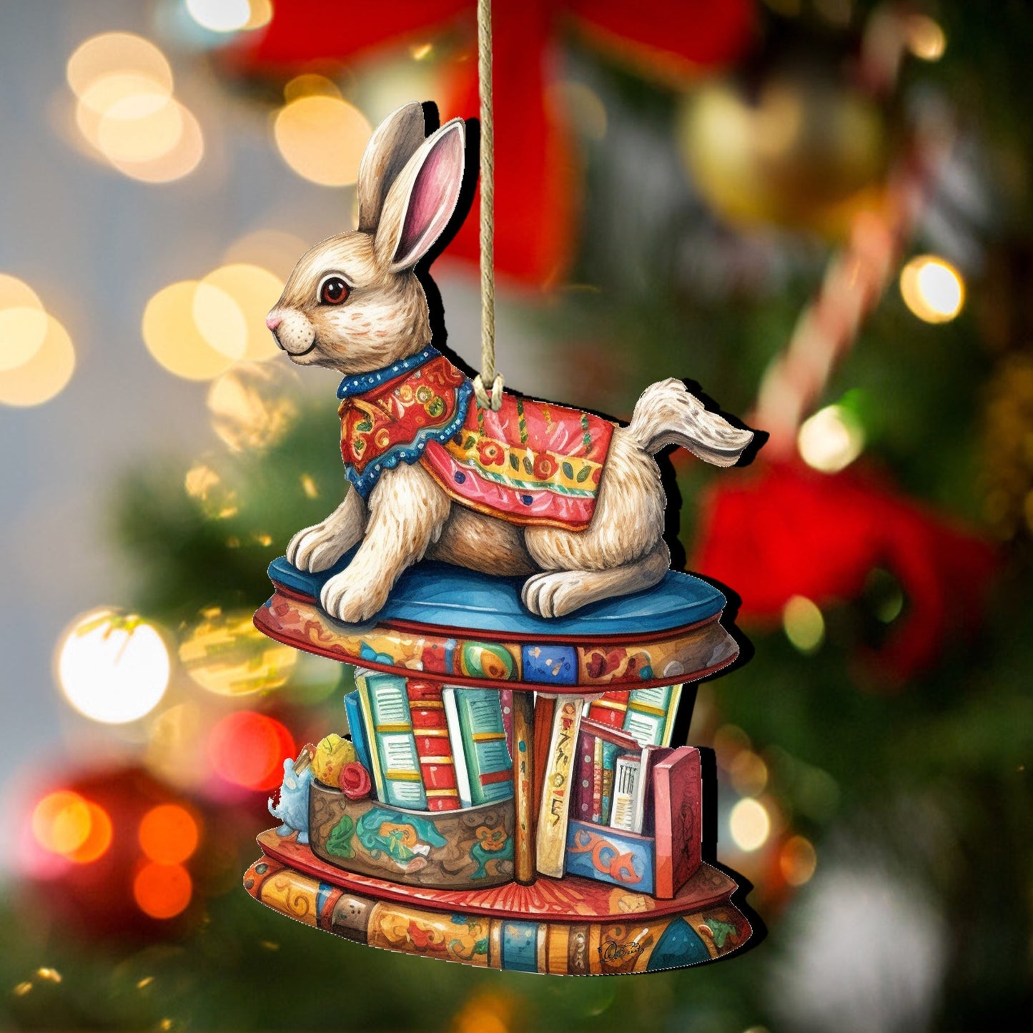 Carousel Bunny with Books Wooden Ornaments by G. Debrekht - Christmas Decor - 8100195-2