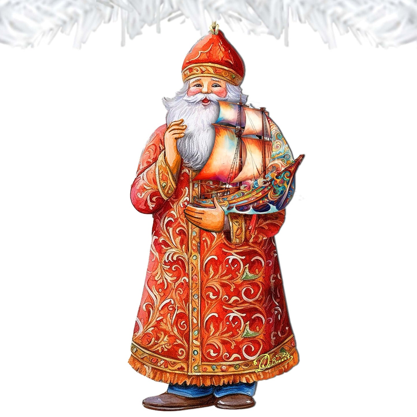 Holiday Cruise with Santa Wooden Ornaments by G. Debrekht - Christmas Santa Snowman Decor - 8691408