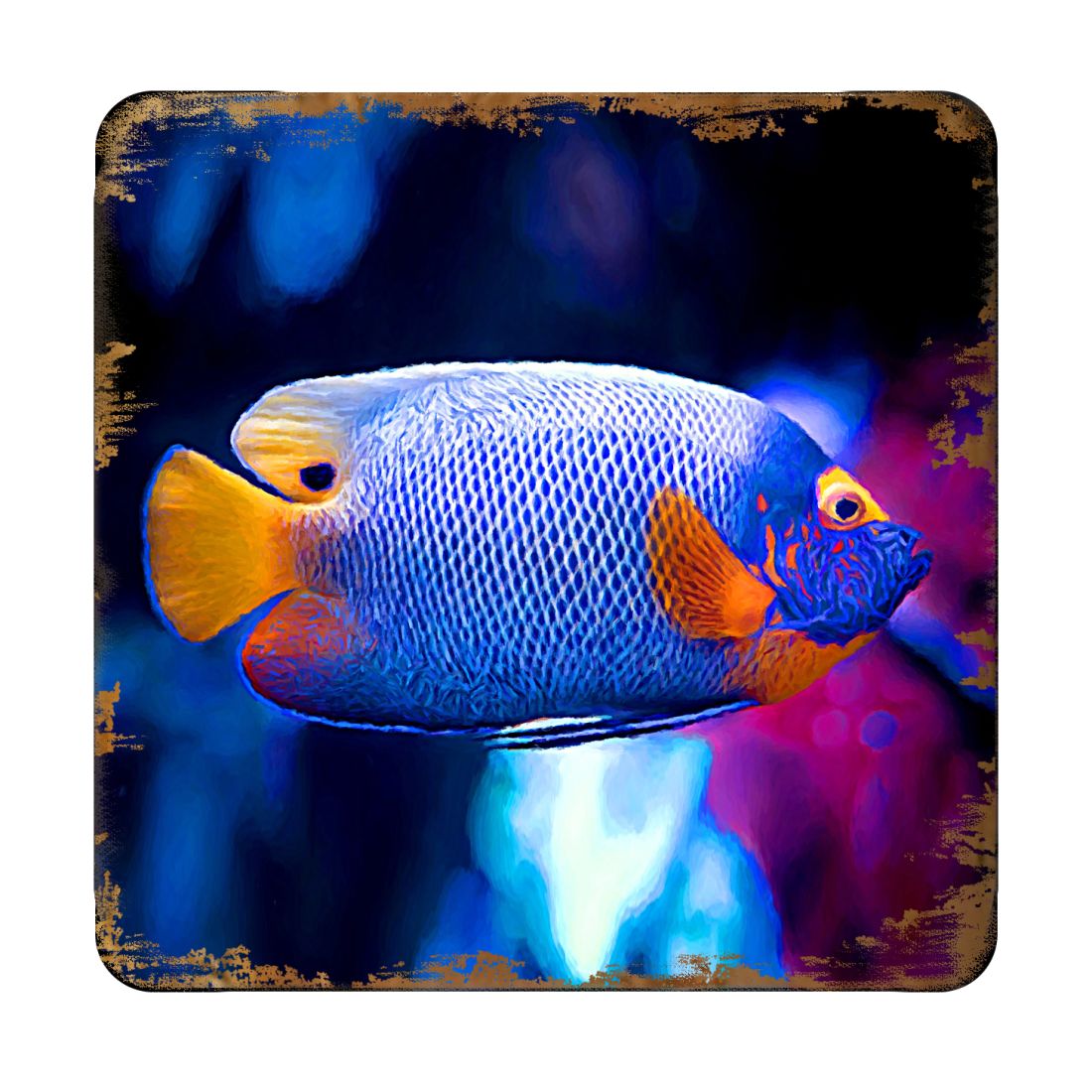 Tropical Fish Coastal Wooden Cork Coasters Gift Set of 4 by Nature Wonders - Coastal Sea-Life Decor - 95251C-S4