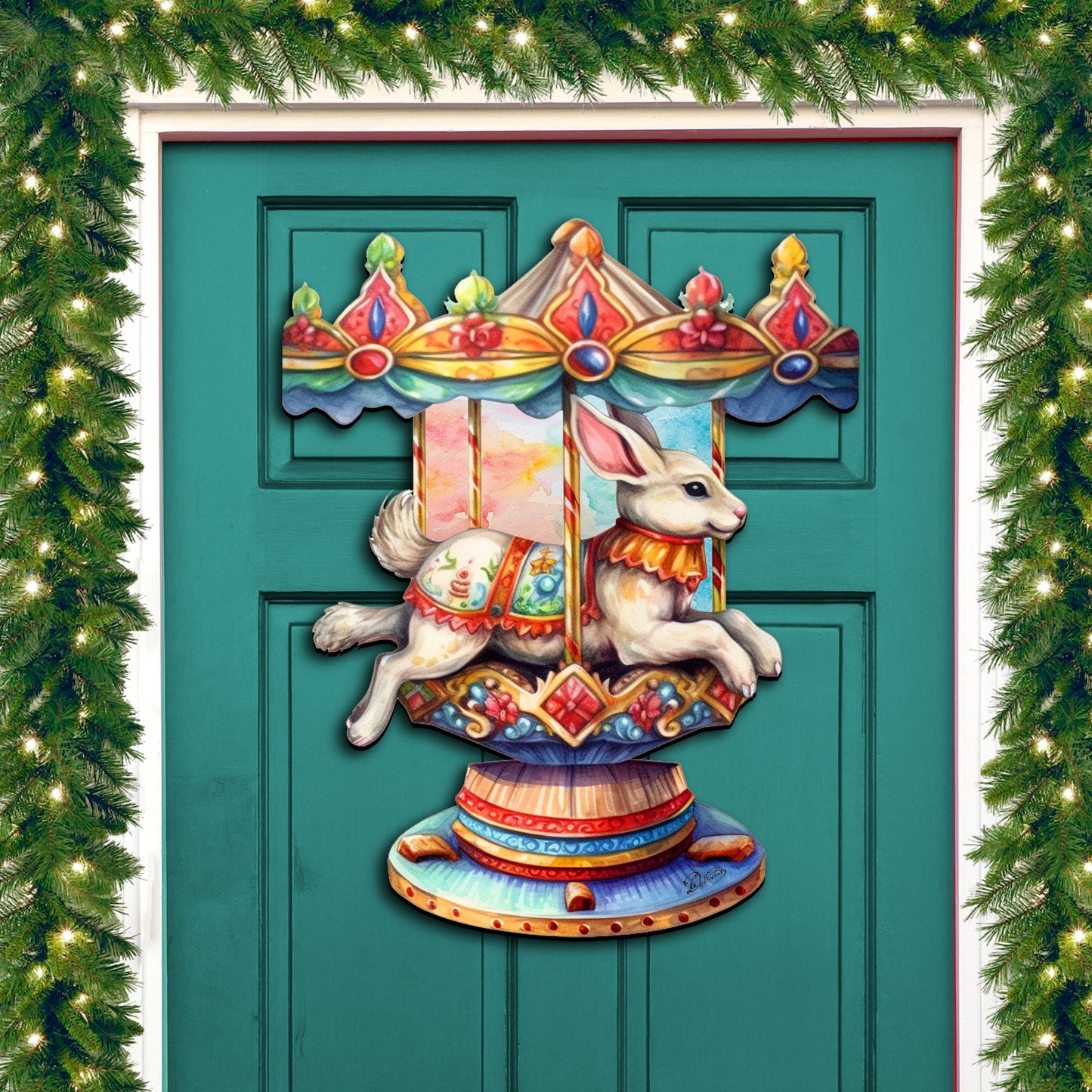 Carousel Bunny Holiday Door Decor  by G. Debrekht - Christmas Decor - 8611026H