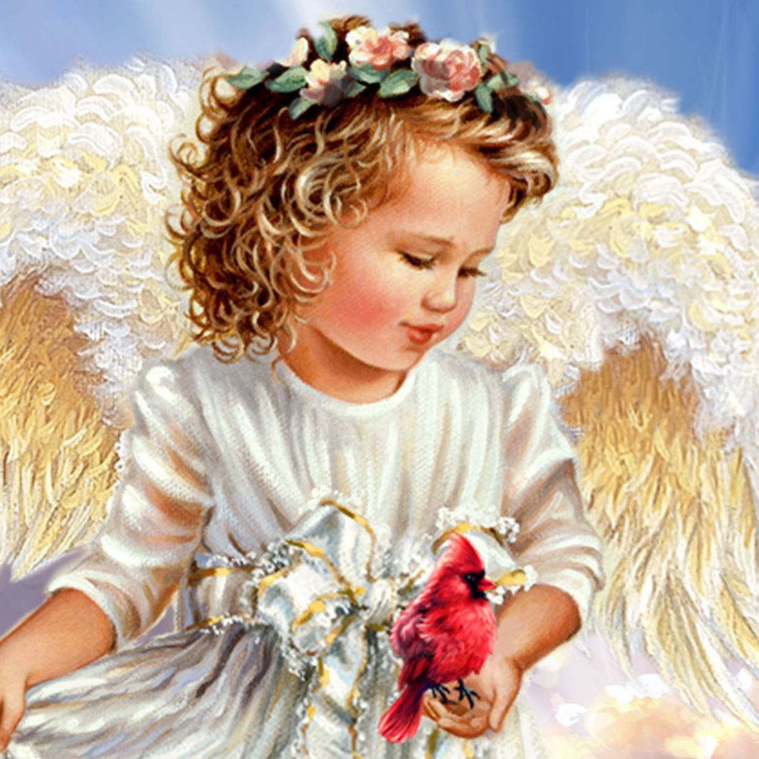 Angel with Cardinal Art Wooden Wall Art by D. Gelsinger - Nativity Holiday Decor - 95676B-DG