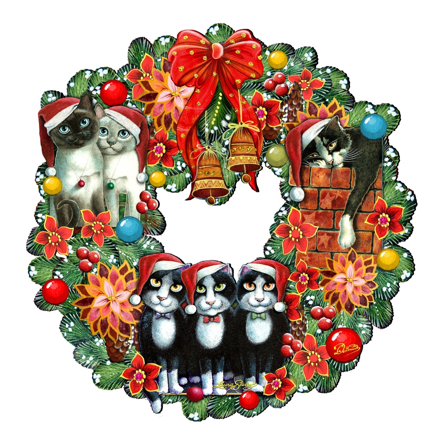 Christmas Friends Kitty Door Wreath by G. DeBrekht - Pets Dog and Cats Decor - 8185307-5H-SL