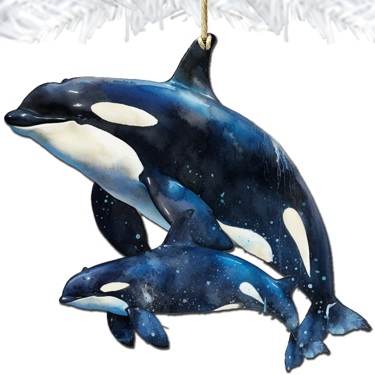 Alaskan Orcas Wooden Ornaments by G.Debrekht - Wildlife Holiday Decor - 8710102-1