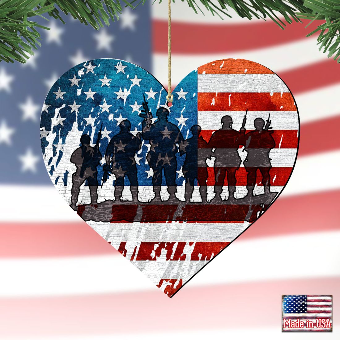 USA Military Heart Wooden Ornaments - American Christmas Decor - 8187130