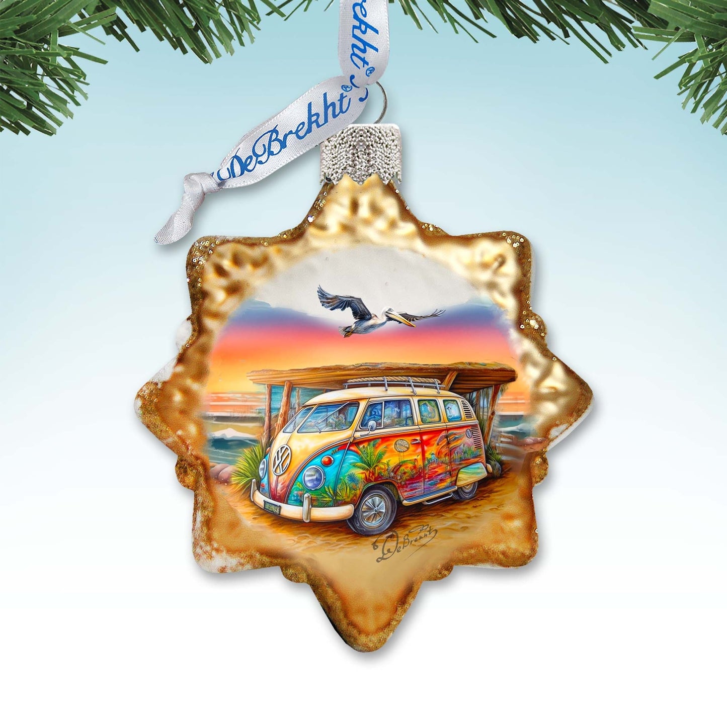 Nautical Christmas Decor - Beach Van Keepsake Glass Ornaments by G. Debrekht - Coastal Holiday Decor - 777395