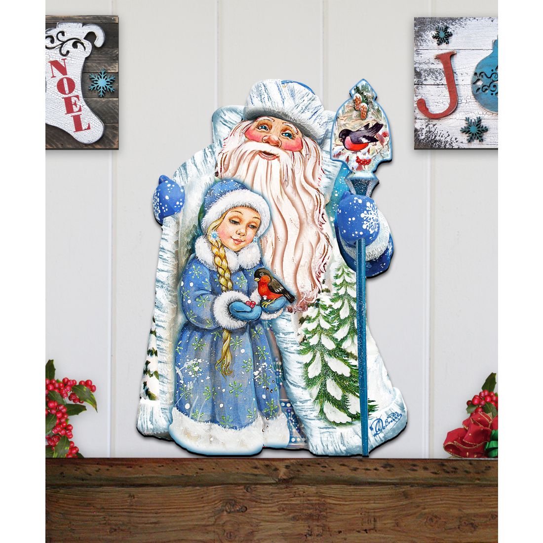 Santa With the Girl Christmas Door Decor by G. DeBrekht - Christmas Santa Snowman Decor - 8111410H
