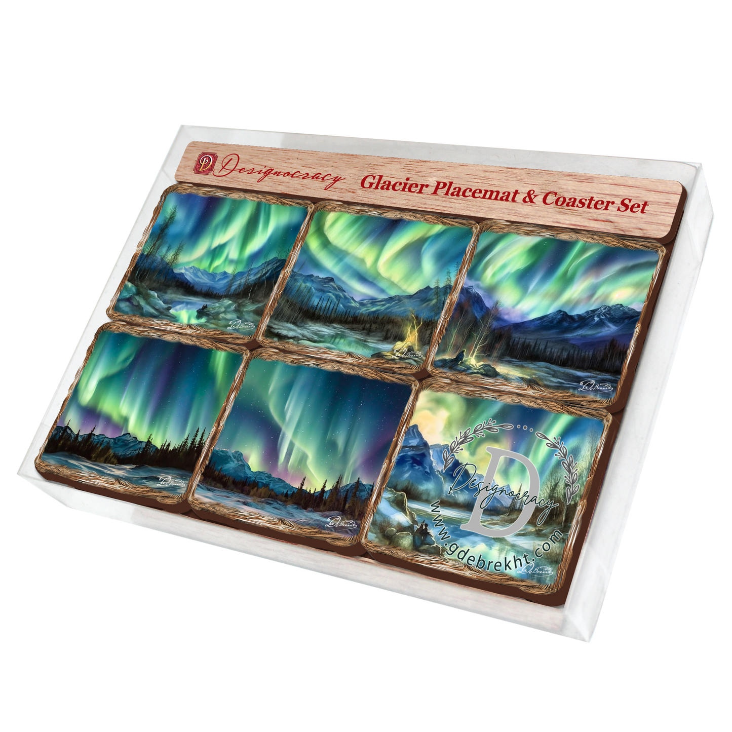 Northern Lights Wooden Cork Placemat and Coasters Gift Set of 7 by Nature Wonders Nature Wildlife Decor  - 85401C-S7