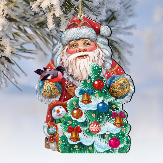 Santa Tree Decorating Wooden Ornaments by G. DeBrekht - Christmas Santa Snowman Decor - 8119181