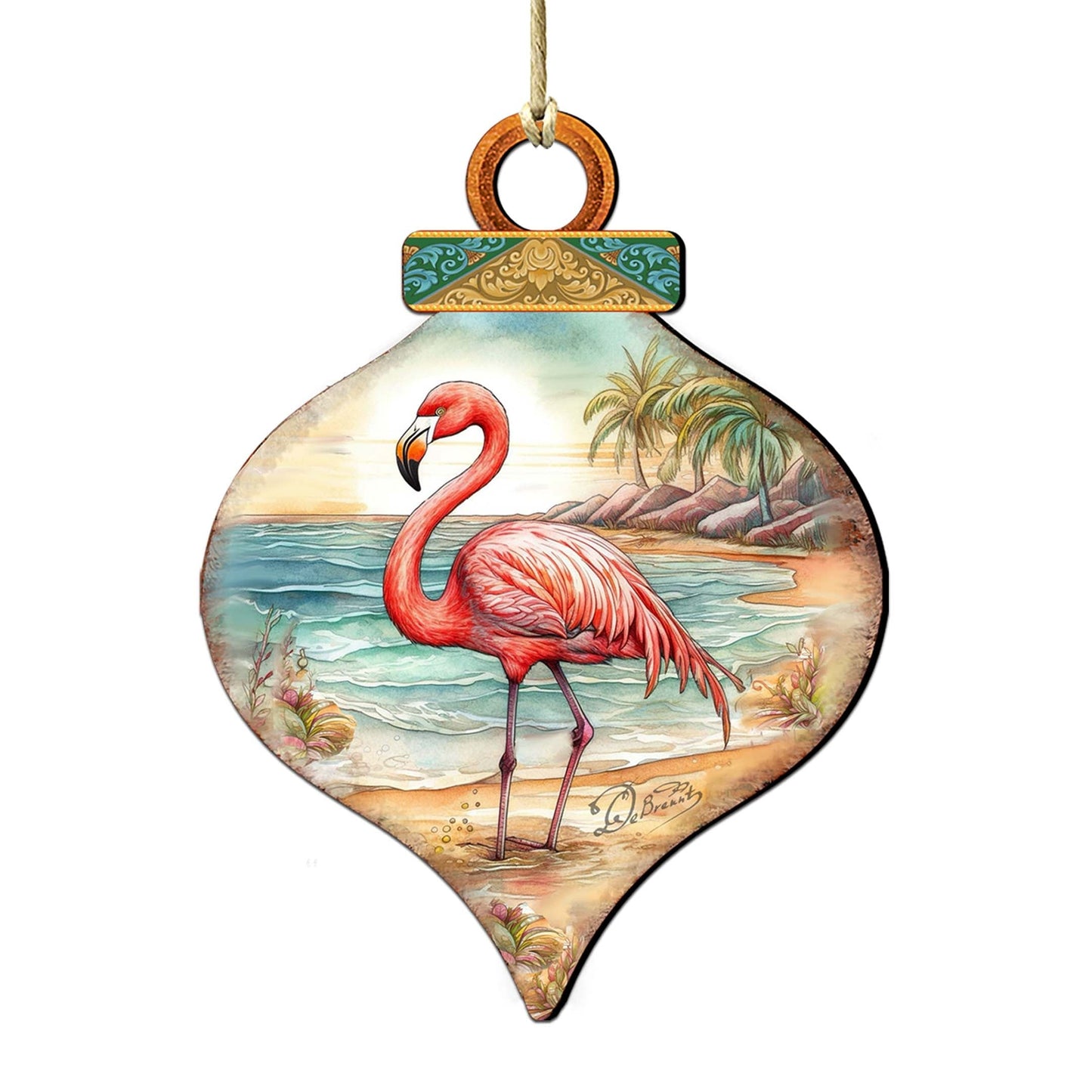 Holiday Coastal Decor - Flamingo Charm Wooden Ornaments by G. Debrekht - Coastal Holiday Decor - 8688173