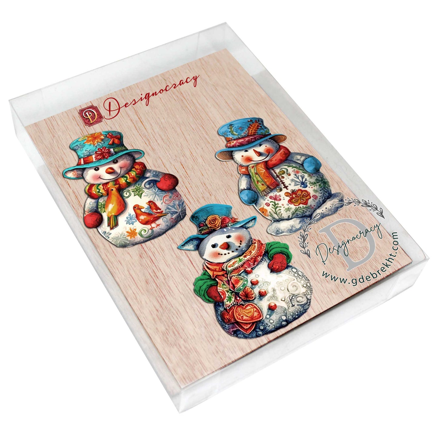 Snowman Decorative Wooden Ornaments Set of 3 by G. Debrekht - Christmas Decor - 8091023-S3