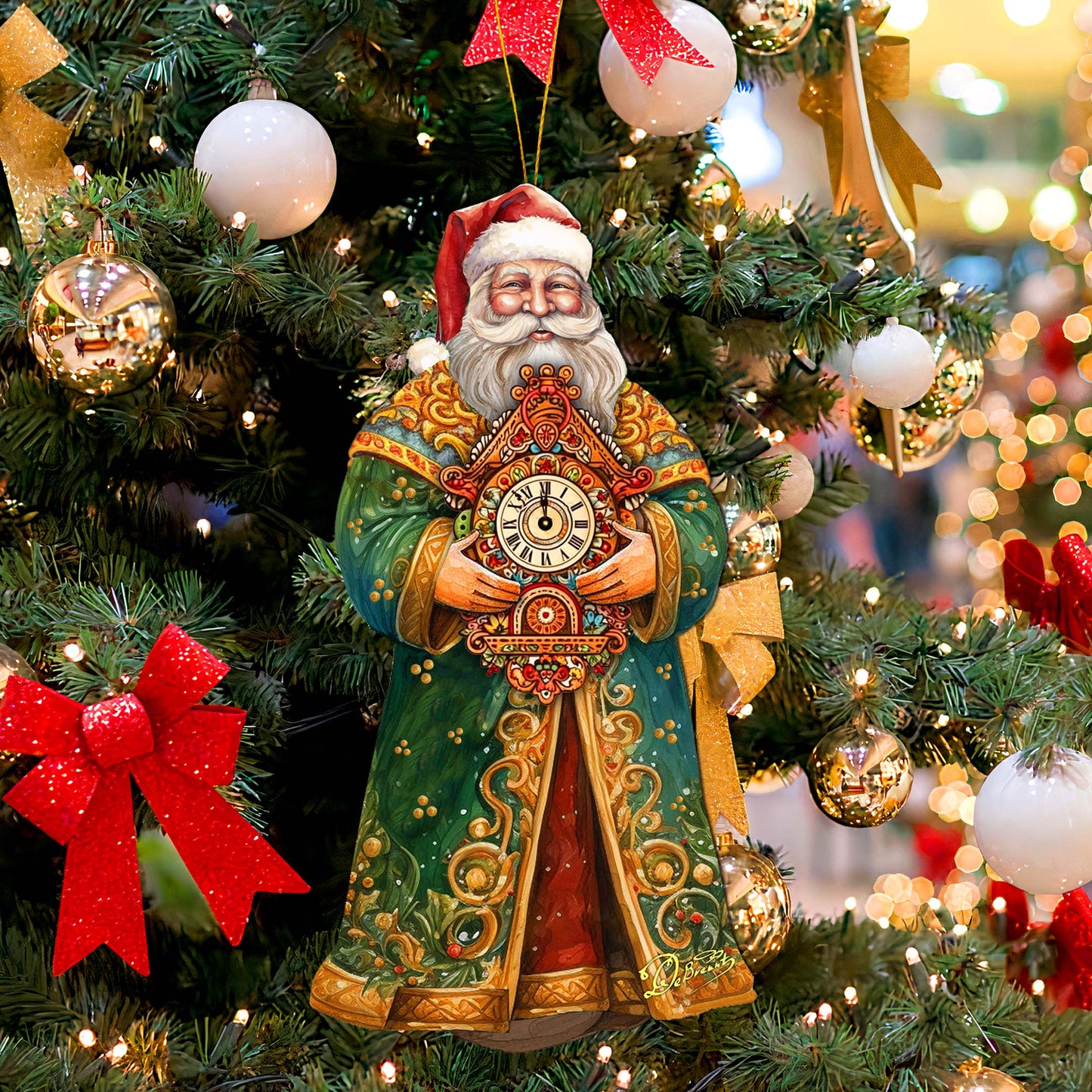 St. Nick's Magic Clock Wooden Ornaments by G. Debrekht - Christmas Santa Snowman Decor - 8691412